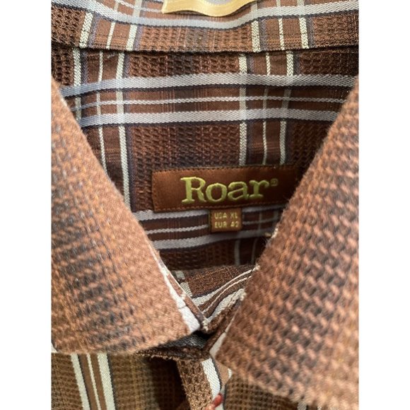 Roar Shirt Mens Xl Brown Button Up Long Sleeve Striped Club Y2K - Picture 4 of 10